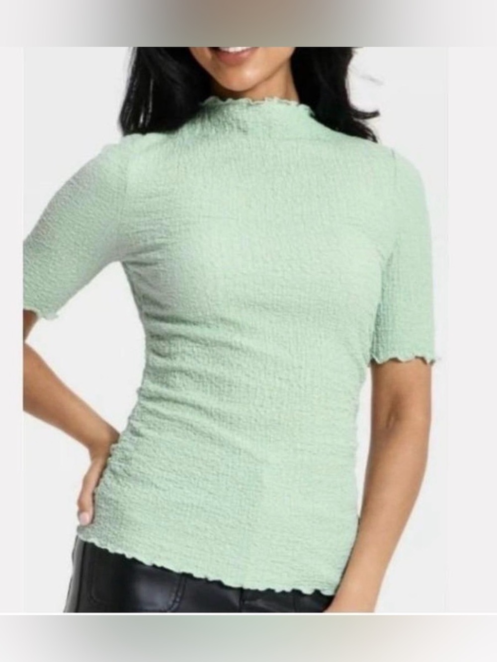 A New Day XXL Womens Top Light Green Textured Mock Neck Short Sleeve
